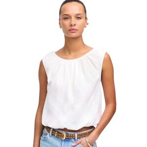 Elegant White Sleeveless Top Madewell Bubble Hem Tee Shirt NWOT